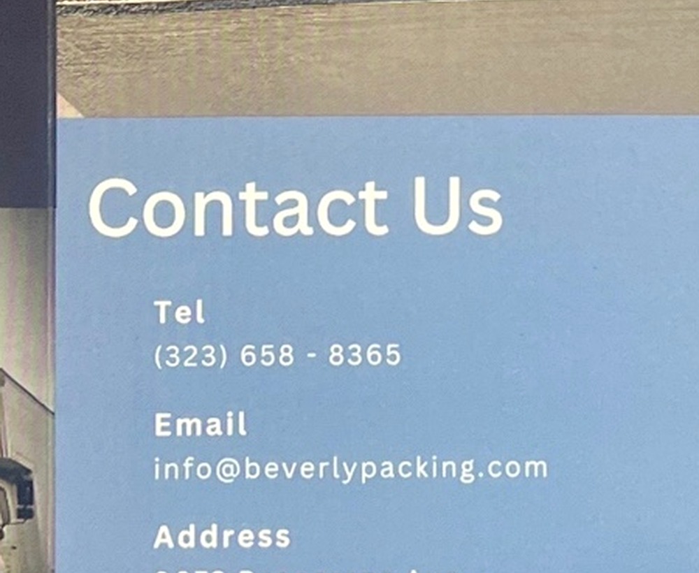 Beverly Packing contact card