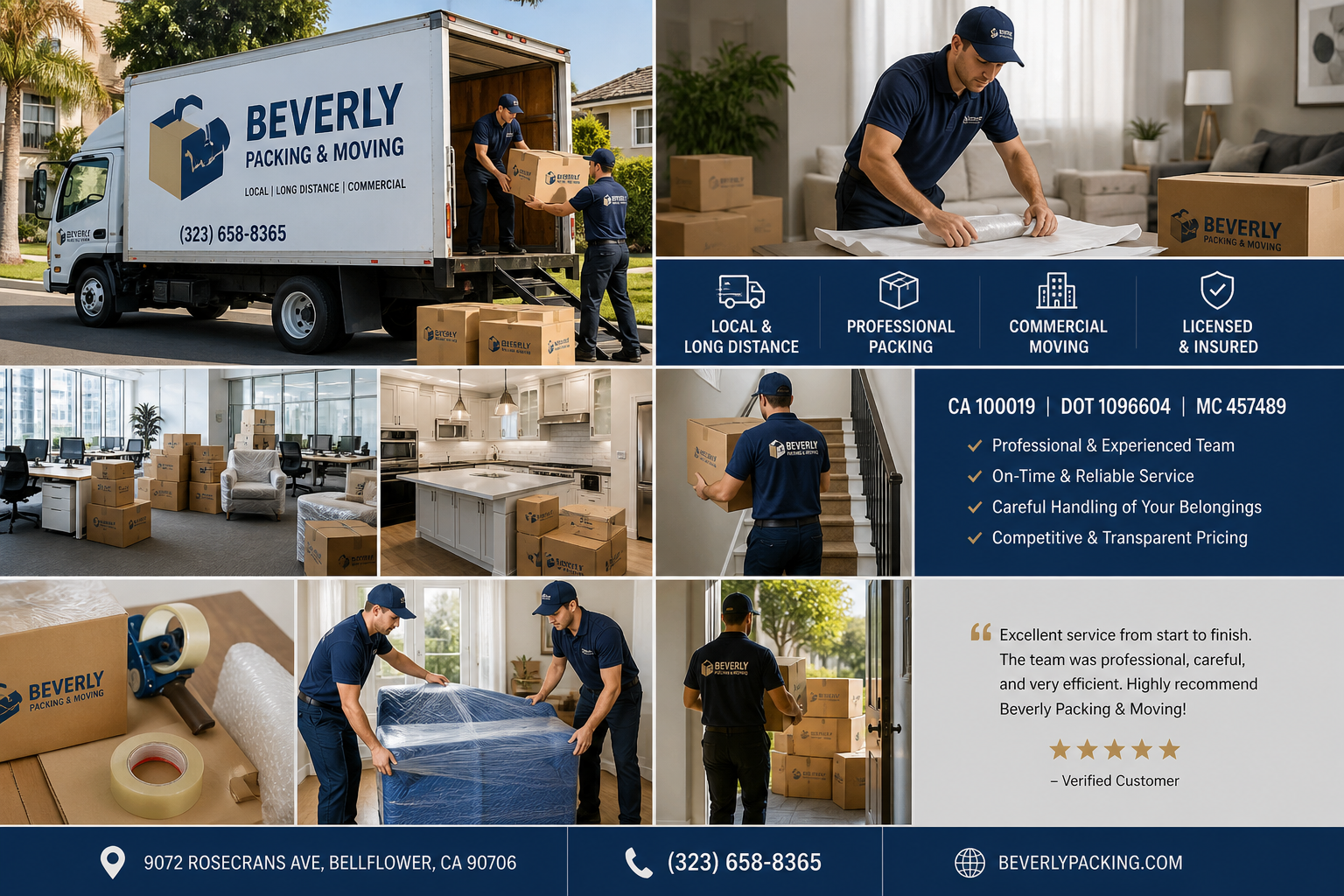 Premium Beverly Packing service visual collage